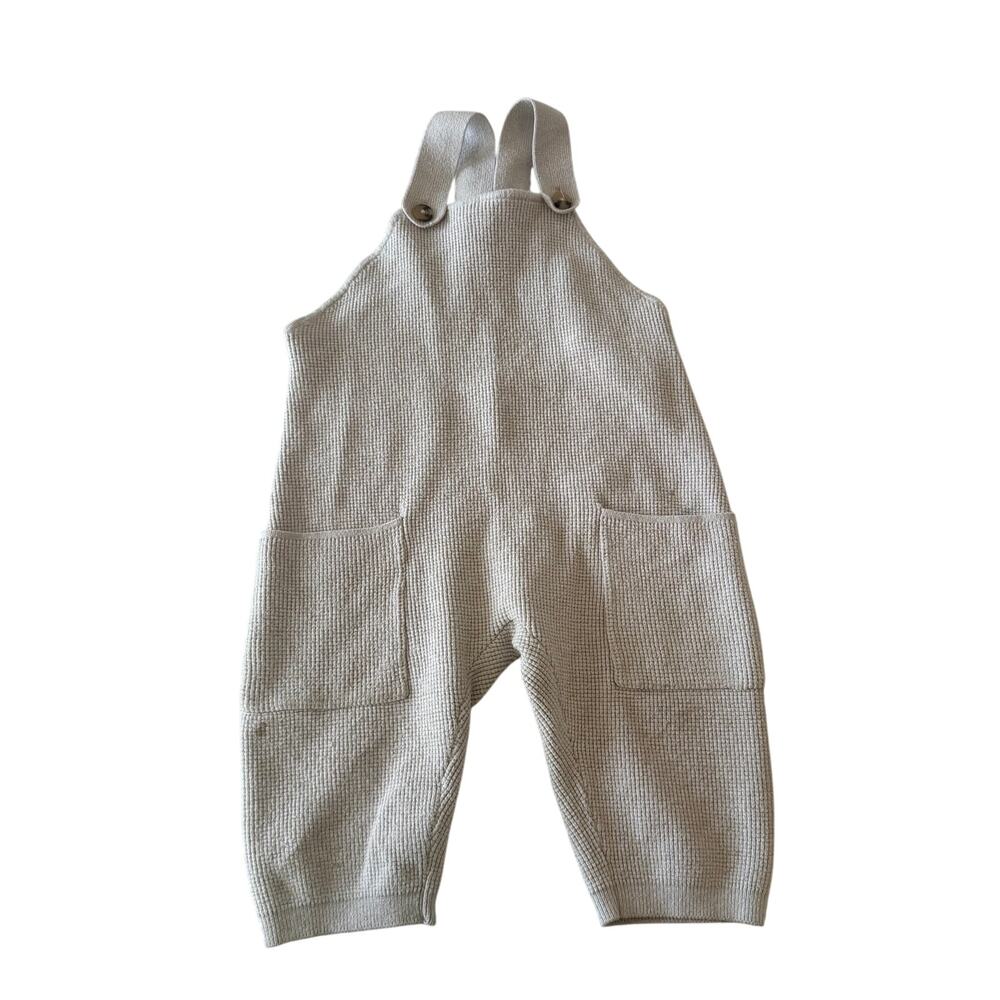 Zara Baby Knit Waffle Overalls - Oatmeal 12-18 Months